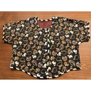 Womens Dickens Christmas Print Short Shimmer Jacket Topper Handcrafted Size L XL